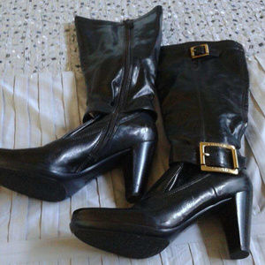 Franco Sarto Metallic brown gold buckle retro boots